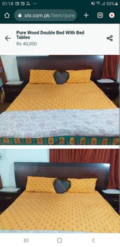 Wooden bed with and 2 side tables