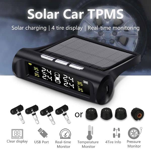 Car Solar TPMS Tire Pressure Monitoring System Solar Power Digit 12