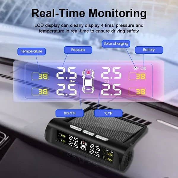 Car Solar TPMS Tire Pressure Monitoring System Solar Power Digit 14