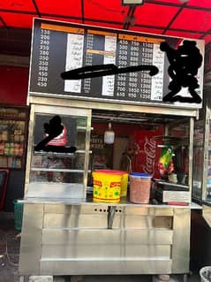 Burger,shuwarma Steel counter, cash, table,