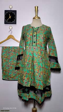 2 pcs women's stitched lawn digital print frock and trouser