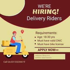 Delivery Riders || Jobs in Karachi || Urgent Hiring