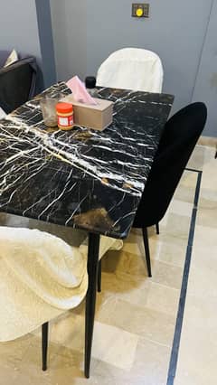 Marble Top Dining Table + 4 sofa chairs - Looks like new
