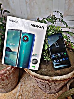 nokia 3.4 with box and charger charcoal  colour 10 by 9.5 condition