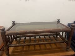 strong wooden table with glass top urgent sale 03325713706