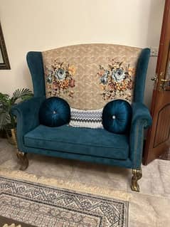 Blue mahogany 2 seater sofa