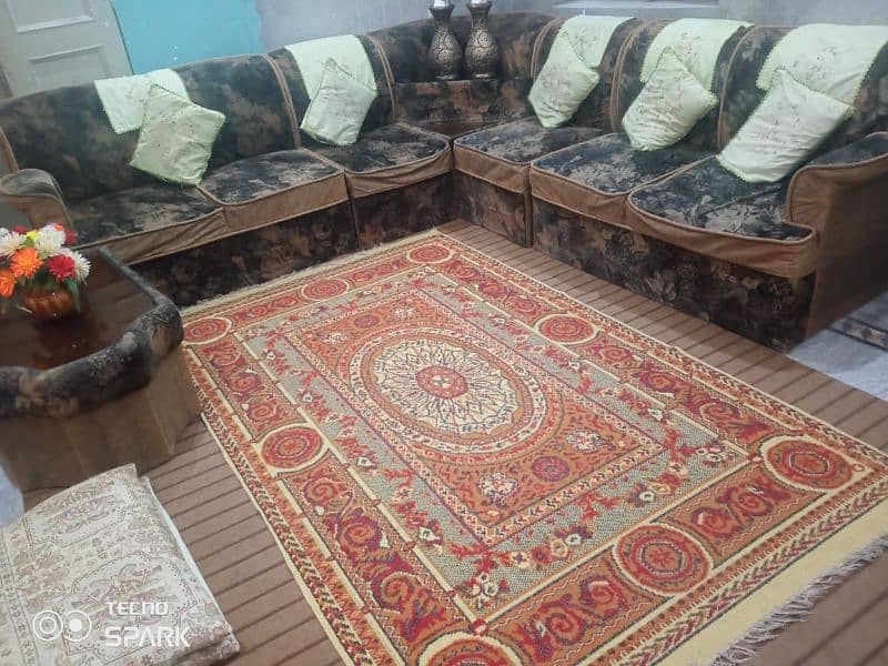 sofa set with corner and table in glass 0