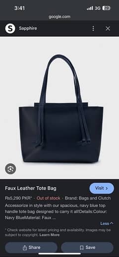 Sapphire Original Faux Leather Tote Bag with price tag