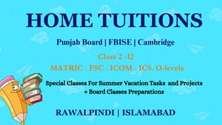 Home Tuitions | Grade 2 - 12 | Matric | Fsc | O-levels | Home Tutors