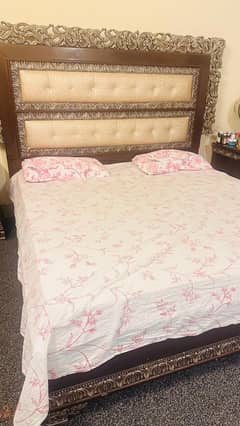 King Size Bed Set with spring mattress, side tables and  dressing