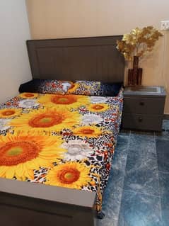 Queen size bed with mattress plus 2 side tables