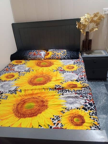 Queen size bed with mattress plus 2 side tables 2