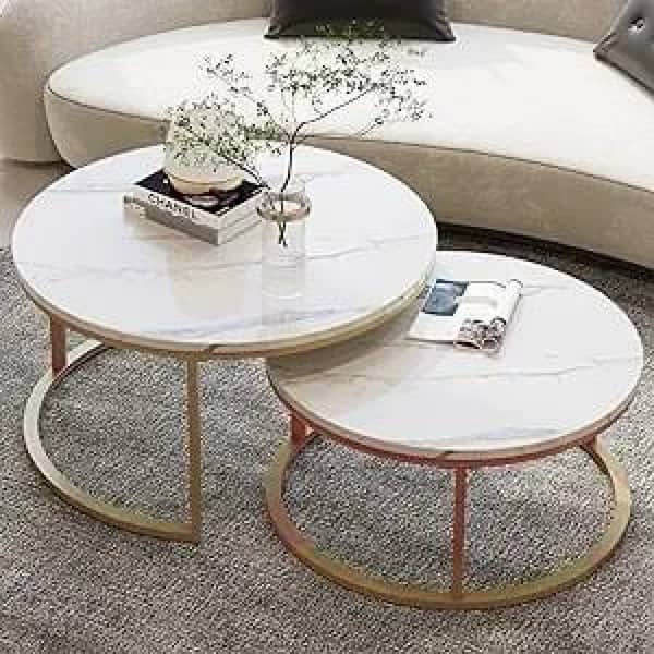 Original Marble TOP Coffee Center Table Set of 2e 1