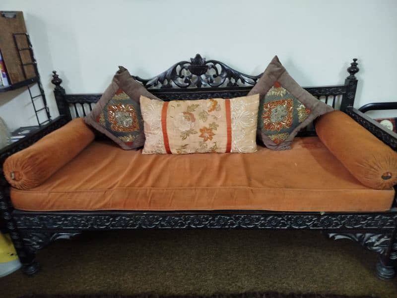 3 Seater Dewaan Sofa With Rust Cushions 0