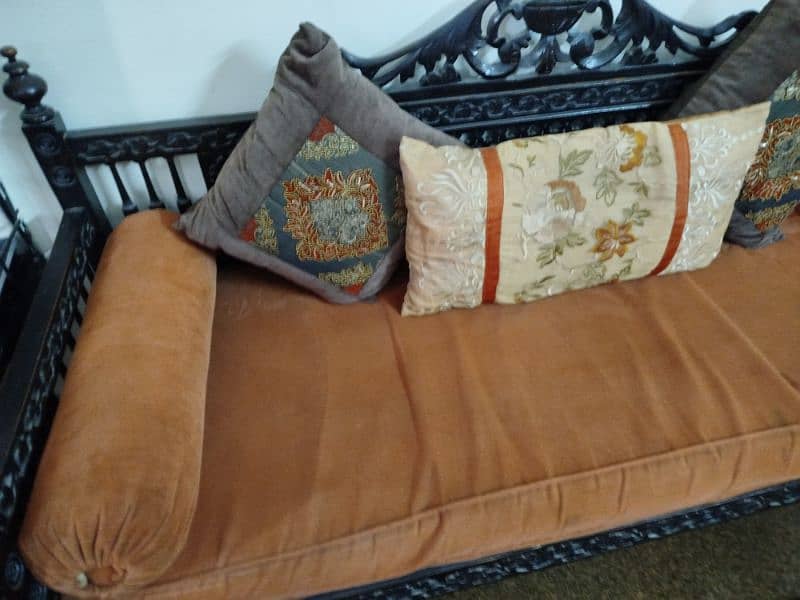 3 Seater Dewaan Sofa With Rust Cushions 1