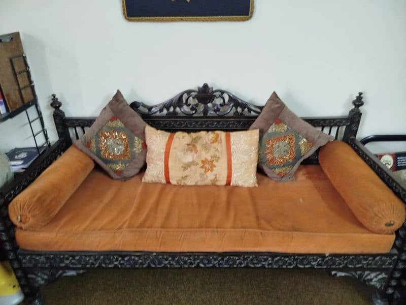 3 Seater Dewaan Sofa With Rust Cushions 4