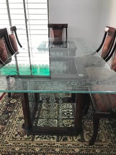 Dinning Table Set With Glass Carving