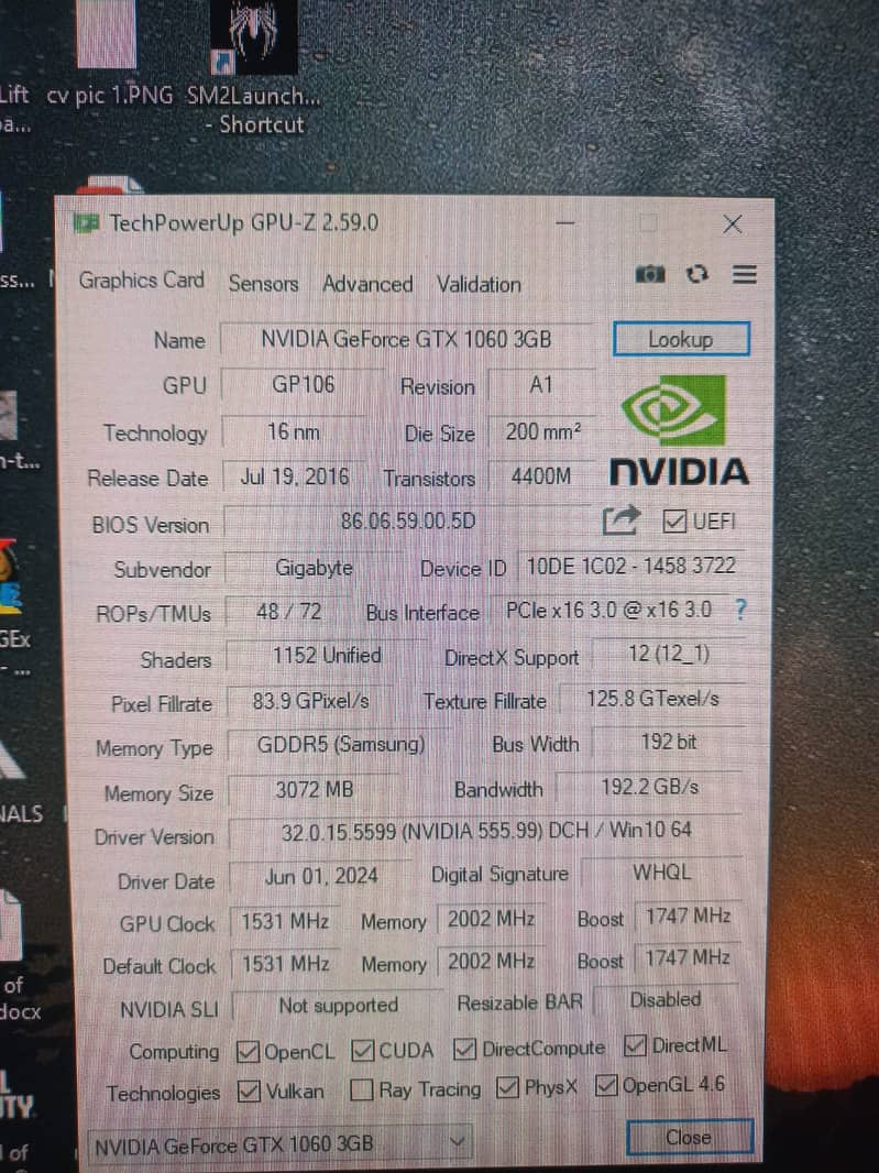 Nvidia Geforce 1060 3 GB Single Fan 4