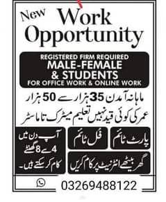 staff required for job male female and student
