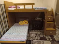 bunk bed with two mattress and study table,chair and rack