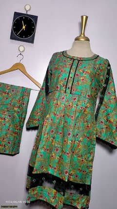 2 pcs women's stitched lawn digital print frock and touser