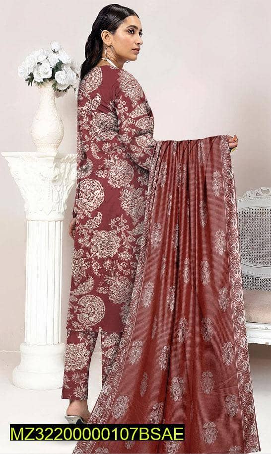 3 Pcs Women's Unstitched Lawn Printed Suit 3