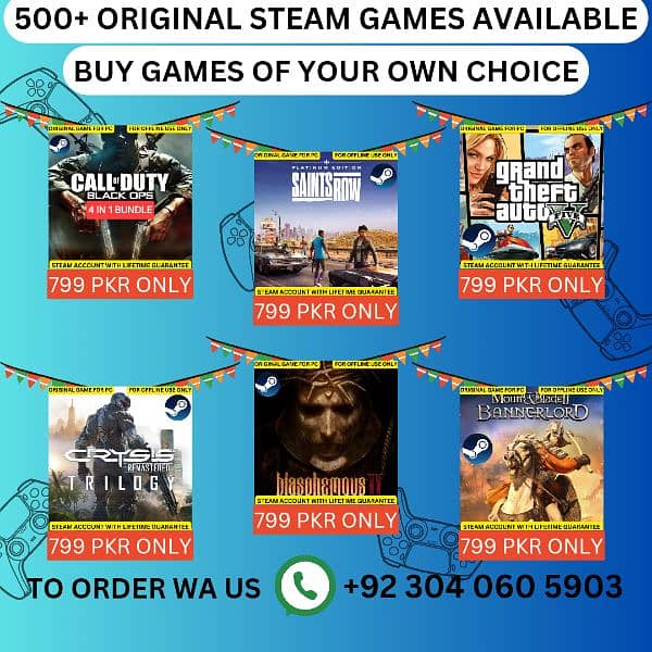 ALL STEAM GAMES AVAILABLE FOR 799 PKR PER GAME ONLY 5