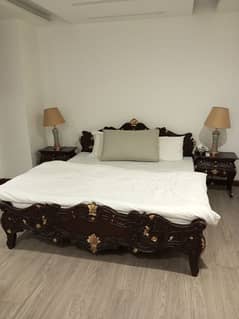 sheesham wood solid bed with side tables