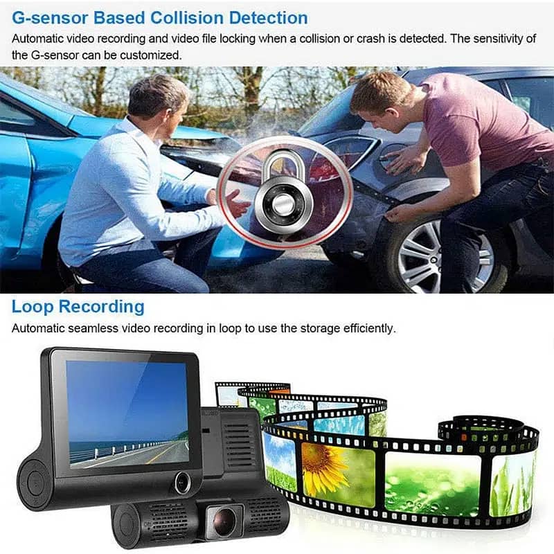 WDR Dashcam 3 Camera Lens Video Car DVR Full HD 1080P 1