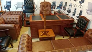 chesterfield full size sofa and table revolving chair & visitor