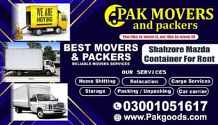 Cargo container Mazda & shahzore and Home shifting movers and packers