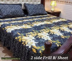 3 Pcs Cotton Salonica Printed Frill Double Bedsheet