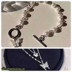 2 PCs Alloy silver plated Butterfly necklace and bracelet set 0