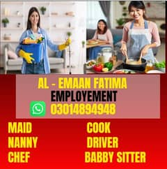 Maids / House Maids / cook / House chef / Baby Sitter maid available