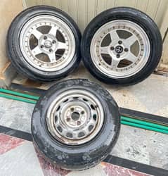 2 15 inch rims with tyres 1 13 inch stapni