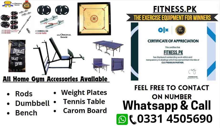 Dumbbell | Rods | Bench | Plates | Home Gym | Table Tennis 0