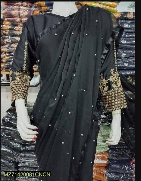 Women's Silk Sequins Embroidered Stitched Saree 2