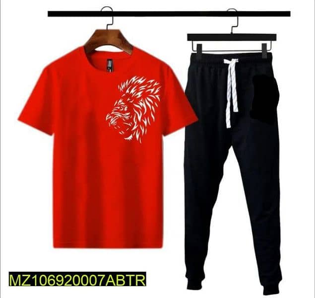 2 Pcs Micro polyester Printed T-Shirt and trouser 0