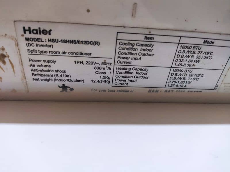 Haier DC inverter, Model HSU-18HNS 3