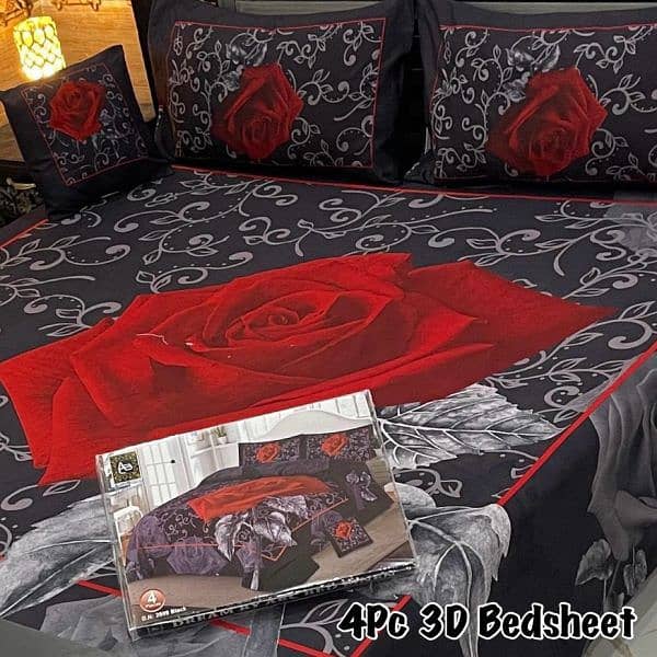 4pc 3d Panel Bed Sheet / 3d Panel Bedsheet Crystal Cotton 1