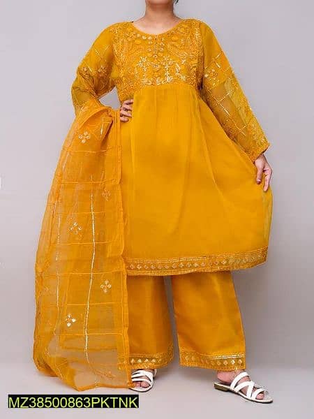 women stitched fancy organza embroidered suit 0