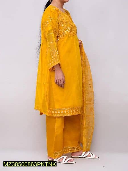 women stitched fancy organza embroidered suit 2