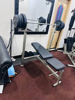 Adjustable Bench Press with 3 rods and 90Kg plate weights