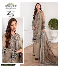 3 Pcs women's unstitched lawn embroidered suit 0