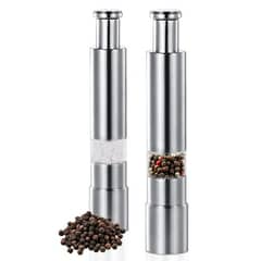 "Pink Salt & Black Pepper Grinder | One-Hand Thumb Press | Steel Frame 0