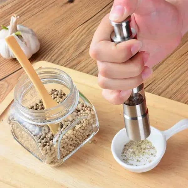 "Pink Salt & Black Pepper Grinder | One-Hand Thumb Press | Steel Frame 6