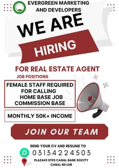 We are hiring for real estate agents female staff only