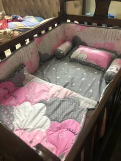 Baby cot (with 2 drawers) and mattress adjustable with bed