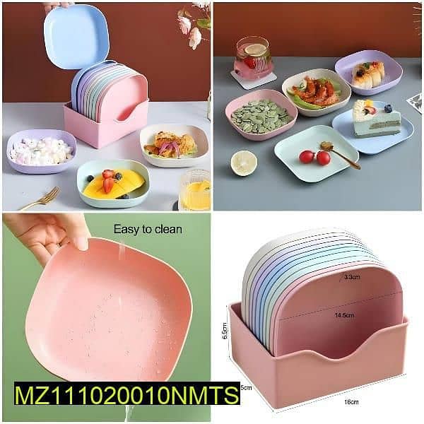 10 Pcs colour full plates set with stand 2