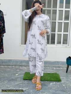 2 pcs Woman's Stitched Arabic lawn printed shirts & trousers